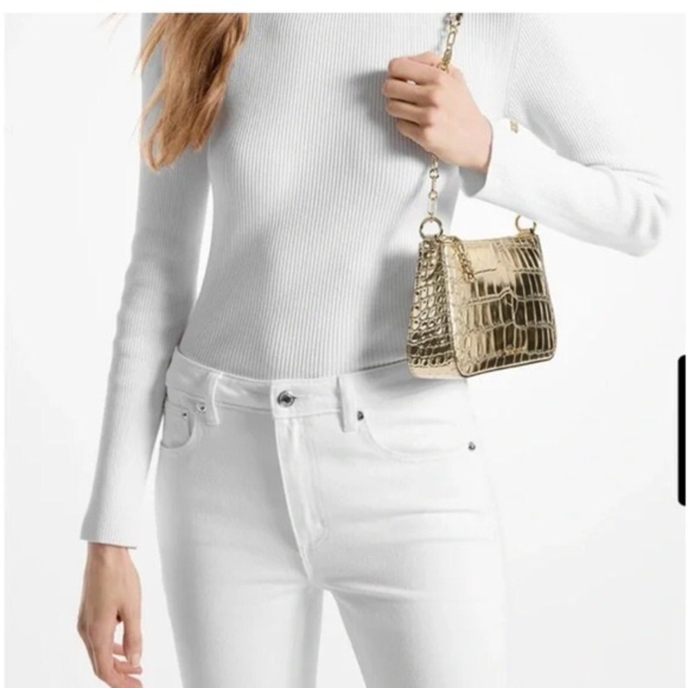 Michael Kors Pale Gold Crocodile Embossed Empire Shoulder Bag - Picture 2 of 6